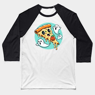 Funny Pizza Ghost Halloween Baseball T-Shirt